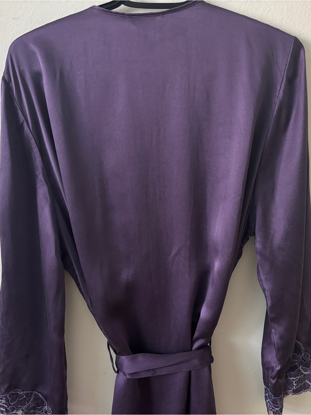 Silk Lace-Trim Robe in Deep Plum by Rene Rofe - Picture 5 of 6